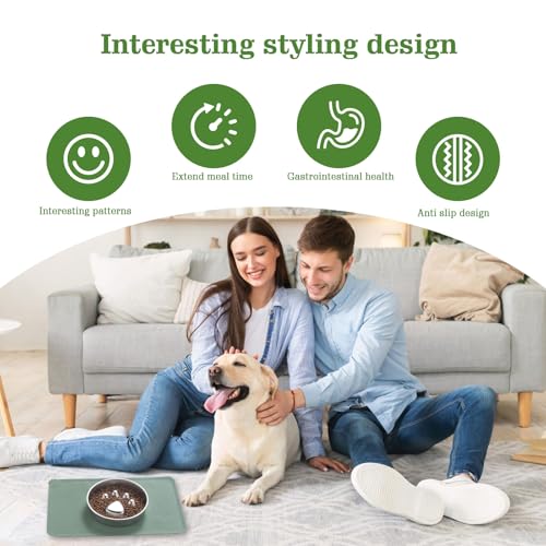 Stainless Steel Slow Feeder Dog Bowls – Non-Slip Metal Dog Bowl for Large & Medium Breeds, Puppy Puzzle Feeder – 2 Cup Capacity for Small to Big Pets – Durable Slow Feed Dog & Cat Food Dish with Mat - color: Paw With Mat