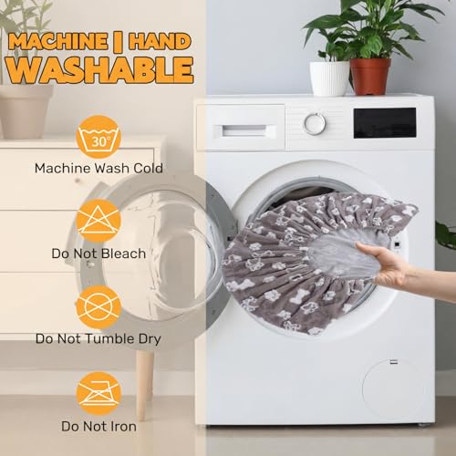 Oudain Washable Round Dog Bed Cover 45" x 45" x 11" Gray Paw Bone Prints Waterproof Dog Bed Cover Replacement for Round and Donut Dogs Beds Scratch Resistant Mattress Protector - size: 45" X 45" X 11", style: Gray Bone Paw Print