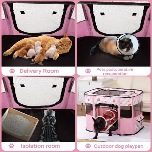 Dog and CAT pop Play Pen,Pets Houses for Dogs and Cats,Indoor&Outdoor Exercise Pen Dog Tent Puppy Playground Large (L, Pink) - color: Pink, style: Large(35.4"L x 27.6"W x 23.6"H)