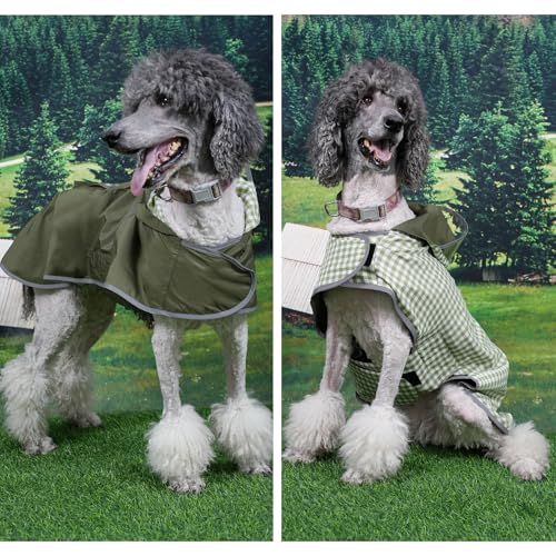 Dog Raincoat Reversible,Waterproof Dog Rain Coat Hooded Slicker Poncho with Reflective Strip, Plaid Double Layer Rain Jacket for Small Medium Large Dogs (Army Green, Small(9-13lb)) - color: Army Green, size: Small(9-13lb)