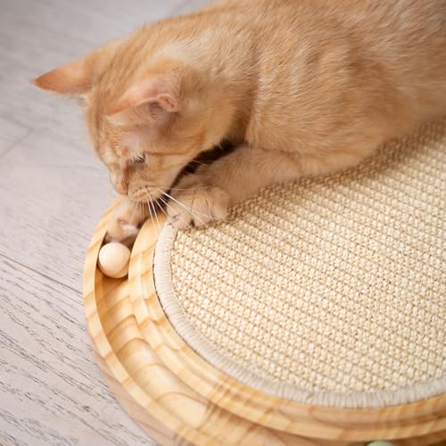 CHEERHOME PETS Cat Scratcher, Sisal Scratching Pad for Indoor Wooden Interactive Cat Puzzle Toy with Ball for Kitten Mental Stimulation Self Play Home Enrichment and Physical Exercise