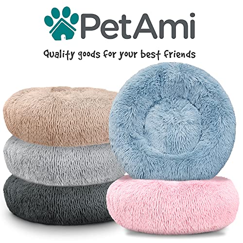 PetAmi Calming Dog Bed for Small & Medium Dogs and Cats, 30 Round Donut Dog Bed, Washable Fluffy Faux Fur Puppy & Cat Bed, Anti-Anxiety Plush Cuddler Pet Bed with Anti-Slip Bottom - Pink - color: Pink, size: Medium - 30"