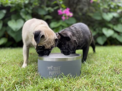 Tuff Pupper 100 oz Heavy Duty Insulated Stainless Steel Dog Bowl for Large Dogs, Non-Slip Base, Dishwasher Safe - color: Cool Grey, size: 100oz