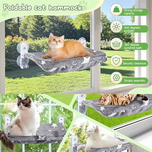 Machine Washable Cats Perches Featuring Antislip Suction Technology and Space Saving Folded Frame Space Saving Cats Window Bed - size: M