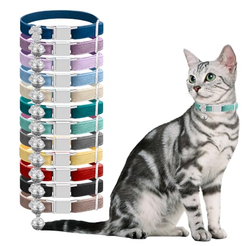 Personalized Breakaway Cat Collars - Magnetic Buckle, Bell - Safety Quick Release, Customized for Girls & Boys Cats- (Velvet-Chocolate) - color: Velvet-Chocolate