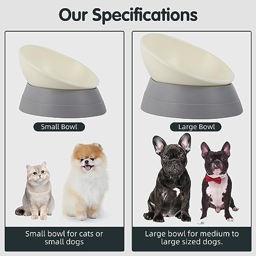 Bulldog Bowl Anti-Slip Dog Cat Dish Detachable Rubber Dog Bowl Pet Sterile Tilted Pet Feeder Slope Base (Grey-2 Cup) - color: Grey, size: 2 Cup ( Small/Medium Dog )