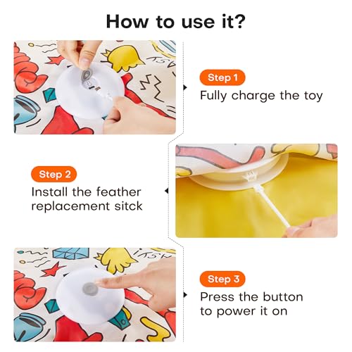 Potaroma Interactive Cat Feather Toys, Hide and Seek Concealed Moving Feather Wand, Rechargeable Touch Activated Indoor Kitten Exercise Kicker, Mouse Squeaky, Graffiti Cover - color: Graffiti Cover