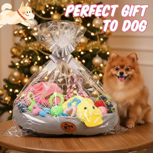 Zopeal 24 Pcs Luxury Dog Gift Set Thickened Plush Dog Bed and Sweater Dogs Squeaky Toys Breed Chewer Cute Duck Stuffed and Soft Squeaker Balls for Winter Puppy Pet Teething Chewing