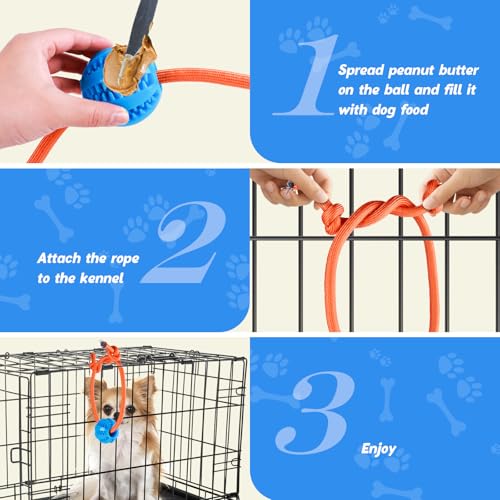 Engaging Chew Toys for Dogs - Puppy Crate Training Aids, Puzzle Treat Dispenser with Rope Ball for Reducing Stress and Anxiety, Compatible with Peanut Butter Treats (Blue) - color: Blue