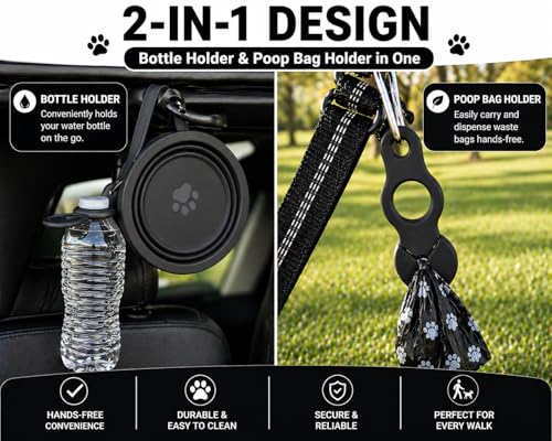 Black Slow Feeder Travel Dog Bowl Set | 30oz Stainless Steel + 20oz Collapsible Silicone Dish | Water Bottle Holder| Non-Slip, Anti-Choking, BPA-Free | We Give Back - color: Slow feeder Black Bowl