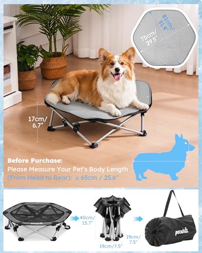 Pecute Elevated Dog Bed with Cooling Blanket, Chew Proof Outdoor Pet Cot for Medium Dogs, Tool-Free Assembly & 360° Breathable Mesh for Summer Camping, Orthopedic Joint Support, L, 31.9×29.5×7.9" - size: L(31.9 × 29.5 × 7.9'')
