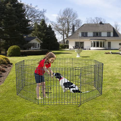 NEZUC Foldable Metal Dog Exercise Playpen Gate Fence Dog Crate 8 Panels 24 Inch Height Puppy Kennels with Top Cover/Bottom Pad for Animals Outdoor Indoor (Playpen+Bottom Pad, Brown, 24" H) - size: 24"H, style: Playpen+Bottom Pad