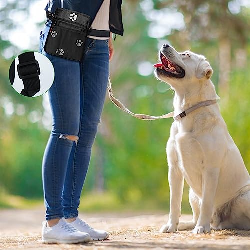 Dog Treat Pouch - 3 Ways to Wear Treat Pouches for Pet Training and 2 Pieces Clicker Taining for Dogs, Dog Training Treat Pouch Bag and Dog Clicker for Training with Waist Belt Shoulder Strap - Paws - color: Pas Pattern