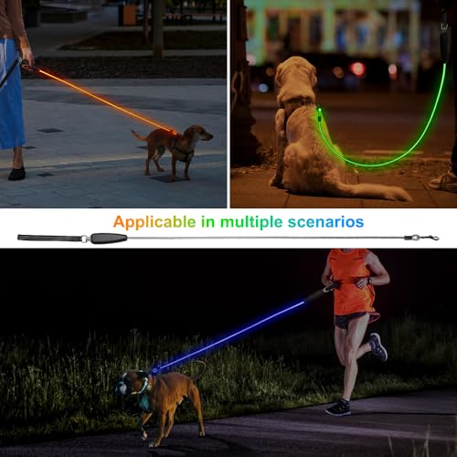 1 Pack LED Dog Leash USB Rechargeable Colorful 5ft Glow-in-Dark Safety Leash with Steel Cable & Quick Clip for Small Medium Large Dogs (Colorful, 5 feet)
