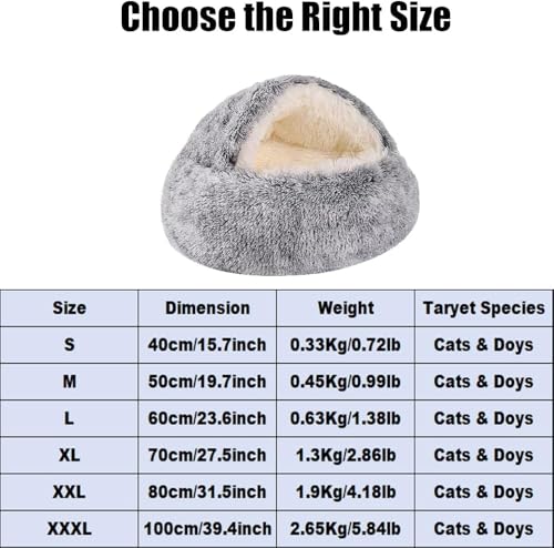 Keep Warm Lapcatz Nest Bed, Cat Bed Round Fluffy Hooded Cat Bed Cave, Anti-Slip Bottom and Machine Washable,Removable Washable Round Beds for Small Medium Pets (Coffee,Large) - color: Coffee, size: Large
