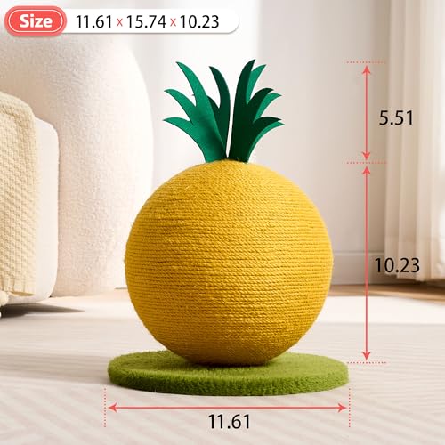 Pineapple Cat Scratching Post, Cute Cat Scratcher with Sisal Rope, Cat Scratch Post for Indoor Adult Cat and Kitten, Cat Scratching Ball - color: Pineapple