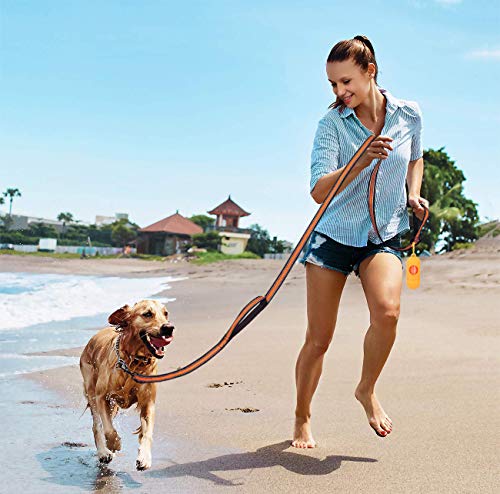 JSXD Heavy Duty Double Handle Dog Leash - 5 FT with Padded, Reflective Rope for Small to Large Dogs (Wide-Orange) - color: Wide-Orange
