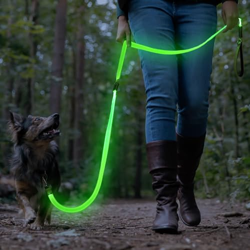 Colaseeme Light Up Dog Leash, LED Pet Leashes USB Rechargeable, Glow Safety Dogs Lights at Night (6FT,Green) - color: Green, size: 6FT