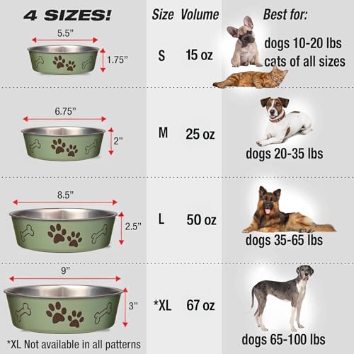 Loving Pets Bella Dog Bowls- Stainless Steel Dog & Cat Bowls - Spill Proof Dog Food Bowl, Cat Bowl, Puppy Essentials & Pet Supplies Great for Home & Travel (Large 35-65 lbs, Artichoke) - color: Artichoke, size: Large (35-65lbs)
