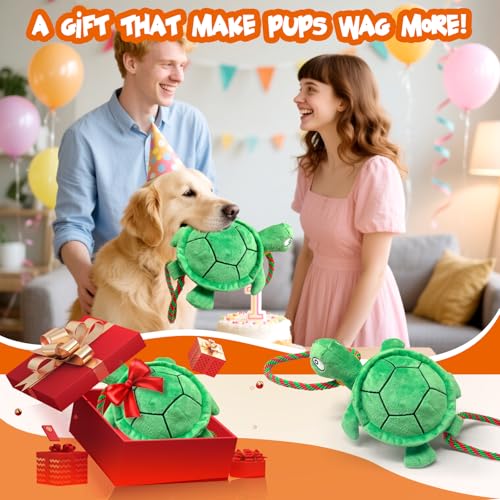 Large Turtle Dog Toys: Squeaky Dog Toys for Aggressive Chewers - Interactive Rope Tug of War Dog Toy - Puppy Chew Toy for Small/Meduim/Large Breeds - color: Dark Green