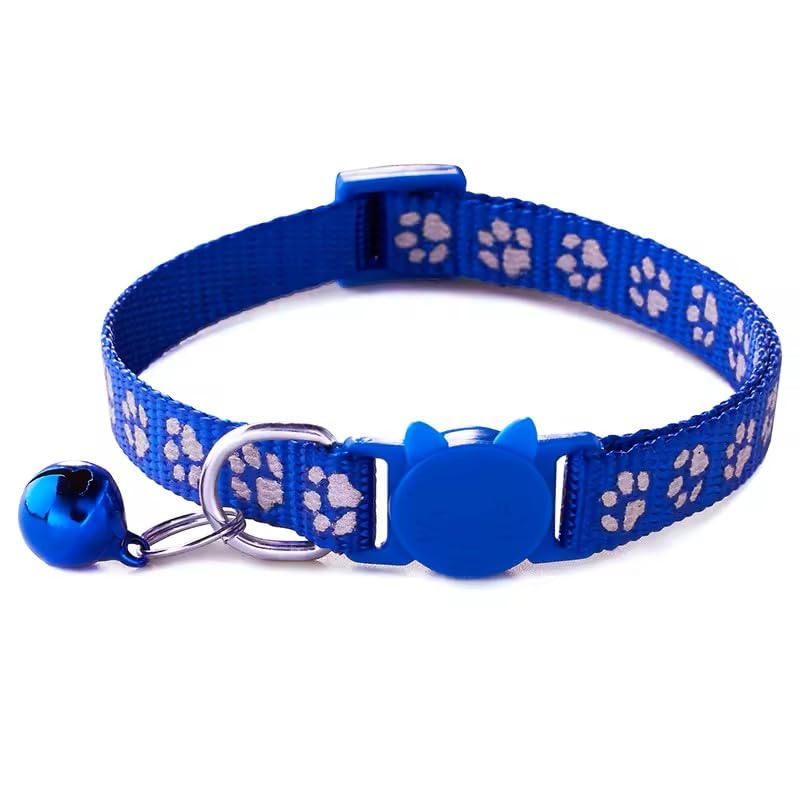 Cat Collar Breakaway Safety with Bell, Cute Reflective Paw Print Pattern (Blue) - color: Blue