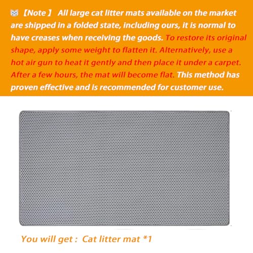 Large Cat Litter Mat, 46x32 Inches Extra Large Double Layer Honeycomb Cat Litter Trapping Mat, Non Slip Waterproof Urine Proof Mat, Scratch Resistant Durable Litter Rug - color: Grey 46"x 32"