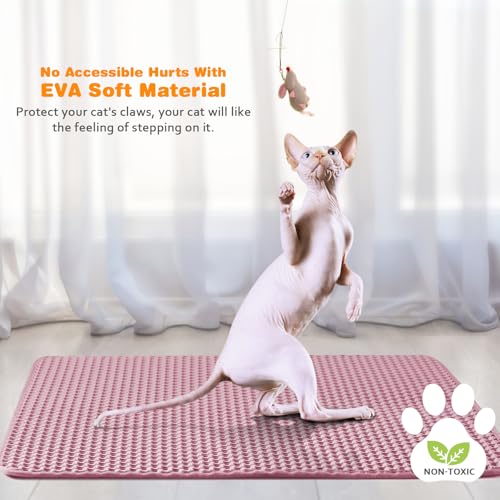 Waterproof Cat Litter Mat, Double Layer EVA, Odor-Free Large Grid, Urine Proof, Easy Cleanup (Pink, 18 x 24) - color: Pink