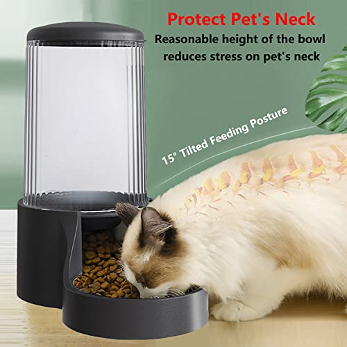 Automatic Cat Feeder, 3.8L Large Gravity Cat Food Dispenser with Detachable Top Lid, Visible Bottle and Stainless Steel Bowl for Pets (Black) - color: Black