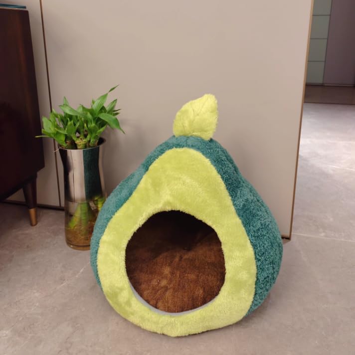 Cat Bed for Indoor Cats - Adorable Cozy Avocado Cat Cave with Removable Cushion, Super Soft Pet House Tent for Kittens & Small Pets, Warm and Washable Non-Slip Design - style: Avocado
