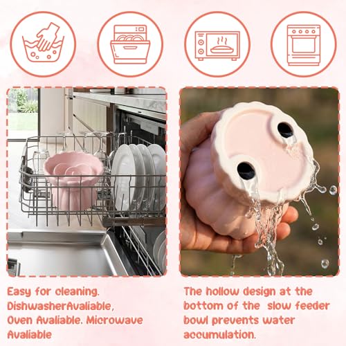 Ceramic Slow Feeder Cat Bowl 5.5inch with Lick Mat,Elevated Food Bowl for Cats and Small Dogs,Cute Flower Shape for Dry and Wet Food-Pink Bowl +Pink Lick Mat - color: Pink Bowl+ Pink Lick Mat