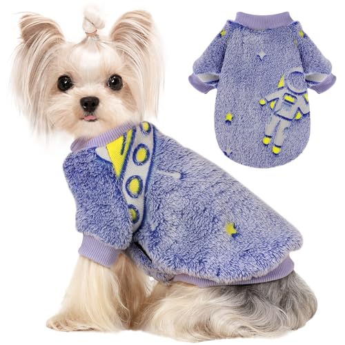 Small Dog Sweater Night Glow Fleece Dog Clothes for Small Dogs Girl Boy, Warm Pullover Doggy Sweatshirt, Winter Pet Coat Jacket Cat Costume, Puppy Outfit Female Male, Blue, XXS - color: Night Glow Blue, size: XX-Small (Chest 11in )