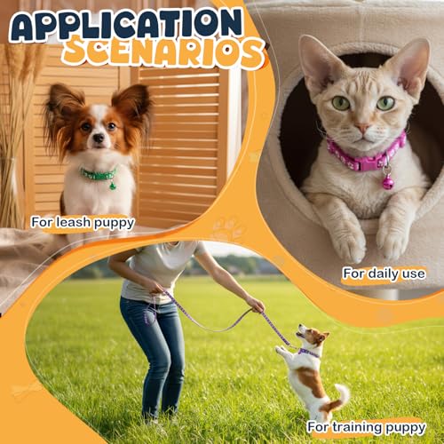 45 Pcs Puppy Collar and Leash, Colorful Adjustable Dog Collars with Marker Straps Soft Polyester Paw Pet Puppy Collar Quick Release Buckle for Small Dogs Walking Training (Detachable Bell)