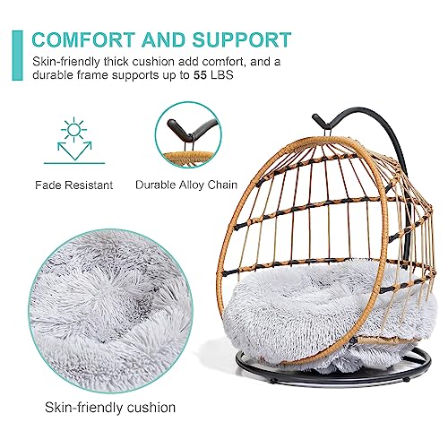 SWITTE Cat Hammock Chair Bed - Removable & Washable Cushion, Hanging Rattan Swing for Indoor Outdoor Cats & Small Dogs, Adjustable Pet Swinging Hammock with 3 Modes - Light Grey - color: Light Grey