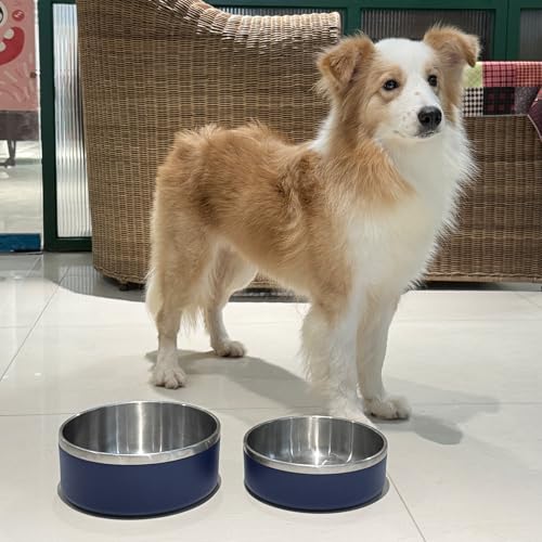 2 Pack Stainless Steel Dog Bowls, Outdoor Dog Water Bowl with Non Slip Rubber Bottom, Dishwasher Safe, Easy to Clean,40oz&64oz Blue - color: BLUE