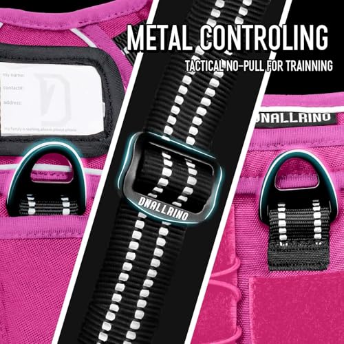 Tactical Dog Harness for Medium & Large Dogs, Rose Pink Adjustable No-Pull Control with Handle, Heavy Duty Reflective Vest - Size S - color: ROSE PINK, size: S