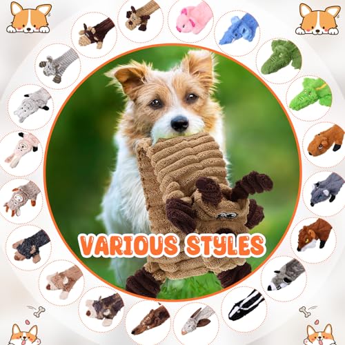 Outus 20 Pcs No Stuffing Dog Squeaky Toys Bulk for Aggressive Chewers, Crinkle Teething Chew Plush Toys for Small Medium Large Pet Gift, 20 Styles(Classic Style) - style: Classic Style