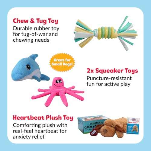 Snuggle Puppy Original, Dog Toy with Calming Heartbeat, Soothing Plush Companion Reduces Pet Anxiety, Includes Heat Pack & Batteries + 3 Tender-Tuff Dog Toys for Small Breeds - color: Biscuit Bundle 3