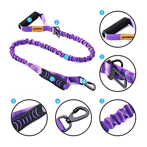 6FT Highly Reflective Heavy Duty Elastic Bungee Medium and Large Dog Leash Shock Absorbing with Comfortable Padded Handle and Traffic Handle Suitable for Training - color: Purple
