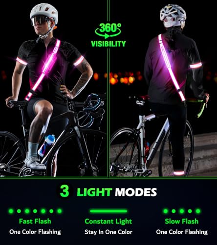 Ylzzrs LED Belt Reflective Sash for Walking at Night,High Visibility Adjustable Night Running Safety Gear,Light Up Running Belt Reflective Gear with Phone Bag/Armband for Runners Walkers Men Women - color: Pink