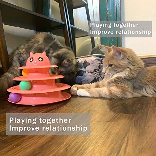 UPSKY Cat Toy Roller 3-Level Turntable Cat Toy Balls with Six Colorful Balls Interactive Kitten Fun Mental Physical Exercise Puzzle Toys - color: A-Red