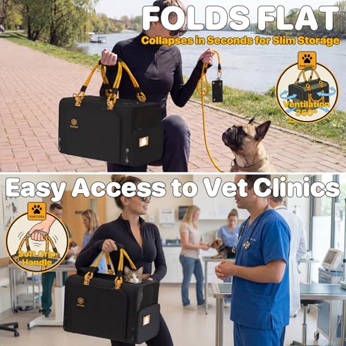 PAWZIDEA Expandable Pet Carrier with Wheels, 18"x11"x11" TSA Airline Approved Cat Carrier for 2 Cats Under Seat, Collapsible Soft-Sided Small Dog Rolling Travel Bag with Telescopic Handle, Up to 18lbs - color: Black Warrior-Wheels