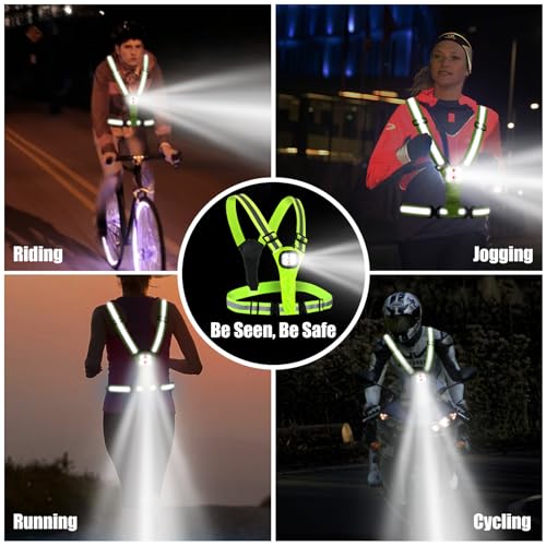 LED Reflective Running Vest,High Visibility Reflective Running Gear,Rechargeable Light Up Running Vest for Walking Running Cycling,Adjustable for Men Women Kids