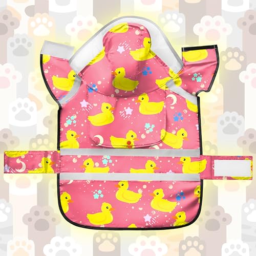 Dog Raincoat, Adjustable Rain Jacket with Hooded Double Layer for Large Medium Small Dogs Puppies, Lightweight Waterproof Rain Coat Poncho with Reflective Stripe Duck Pink,S - color: Duck Pink, size: Small