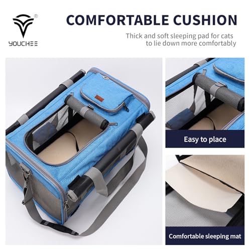 19" L x 10.5" W x 11.5" H Inches Cat, Dog Carrier for Pets Up to 20 Ibs, Washable,Soft Sided,Collapsible Travel Puppy Carrier. (Blue) - color: Blue