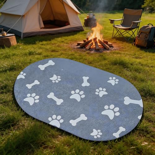 Oval Dog Feeding Mats, Cat Food Mat, Absorbent Dog Mat for Food and Water Bowls, Easy Clean Silicone Mat for Food Bowls & Litter Areas | Cat Litter Mat | Ideal for Dog and Cat Owners - size: 16"x24"