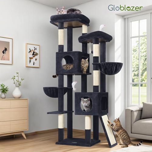 Globlazer 72in Heavy Duty Cat Tree Tower for Large Adult Cats, Multi-Level Cat Condo Stand with 2 Cozy Baskets & 6 Sisal Scratching Posts, S72E, Dark Grey - color: Dark Grey