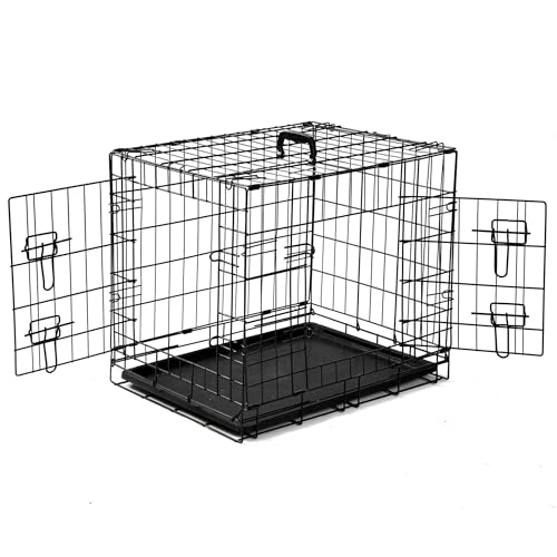 Simple Deluxe Large Dog Crates with Divider Panel, 36 inch Folding Mental Wire Double Door Dog Cage with Removable Leak-Proof Pan Tray, Durable Pet Kennels Outdoor, Indoor, Travel (Black, 36in) - size: 36.6"L x 22.6"W x 24.2"H