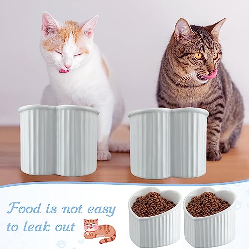 Mumufy 2 Pcs Ceramic Elevated Cat Bowls Tilted Elevated Raised Pet Bowls Anti Vomit Cat Dish for Indoor Stress Free Water Dish Feeder for Puppies, Heart Shaped(Pearly White) - color: Pearly White