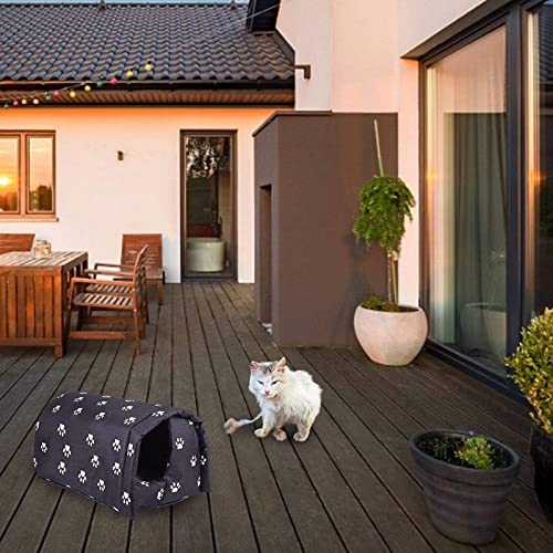 Outdoor Cat House Weatherproof, Thicken Warm Foldable Feral Cat Shelter with Windproof Loop, Winter Pet Cave Tent Bed for Outside Cats & Small Dogs (Black, 18''x16''x14'')
