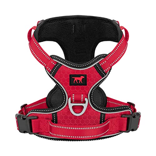 Tuff Pupper No Pull Easy Walk Dog Harness | Heavy Duty Pet Vest | Front & Back Leash Clips | Strong Safety Handle | Reflective Anti Pull Vest | Comfortable Padded Escape Proof Harness (Large, Red) - color: March Red, size: Large (Neck: 18-26" , Chest: 21-